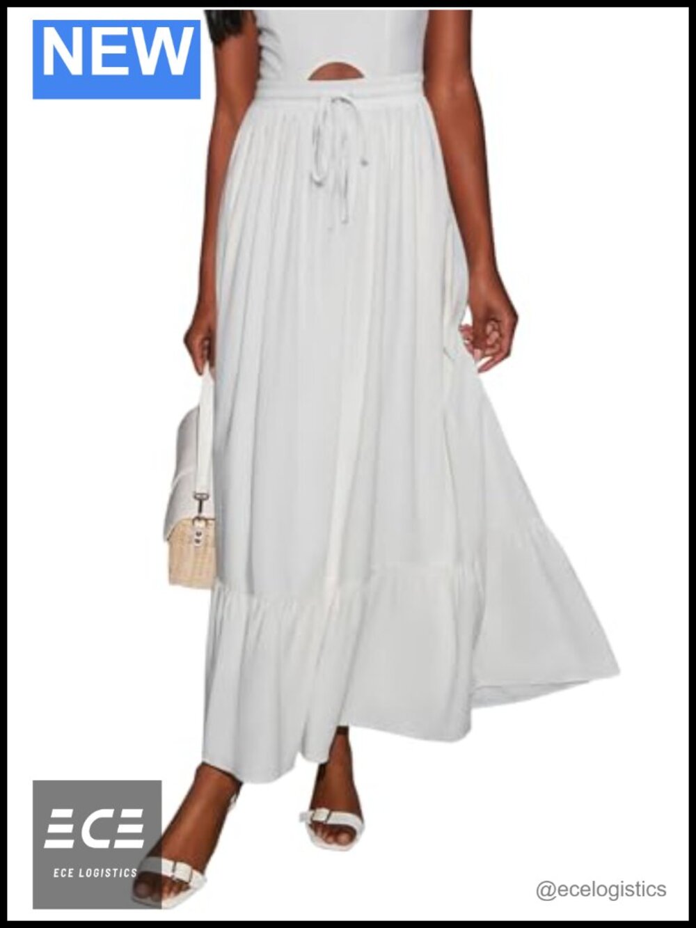 Boho Maxi Skirt High Waisted Flowy Ruffle Tiered with Pockets